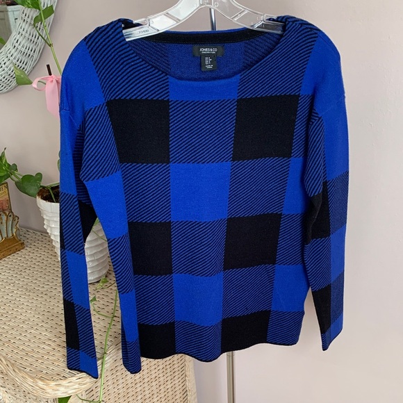 Jones New York Sweaters - Jones New York Blue and Black Checkered Sweater